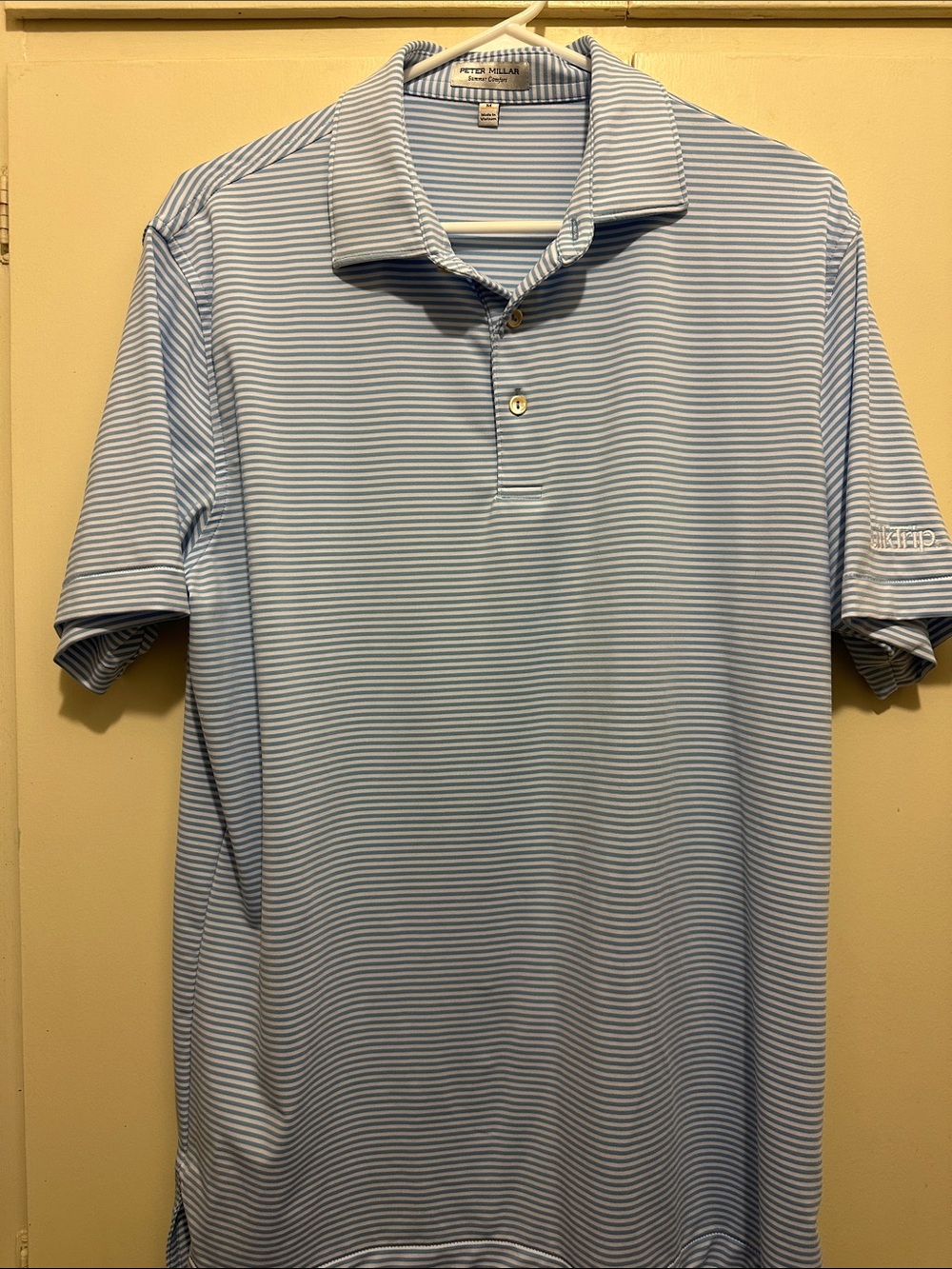 Peter Millar Light Blue and White Micro-Striped Polo